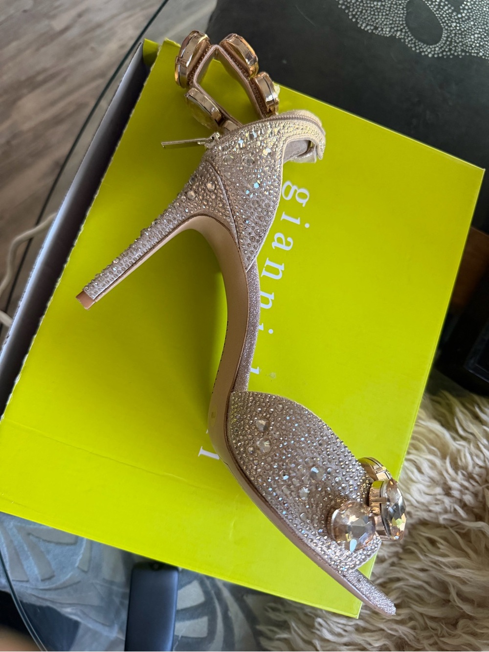 Gianni Bini Champagne Glitter Crystal Ankle-Strap Stiletto - Picture 3 of 3